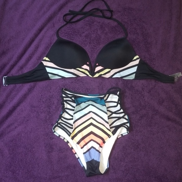 PINK Bathing Suit. High-waisted, multi-color.